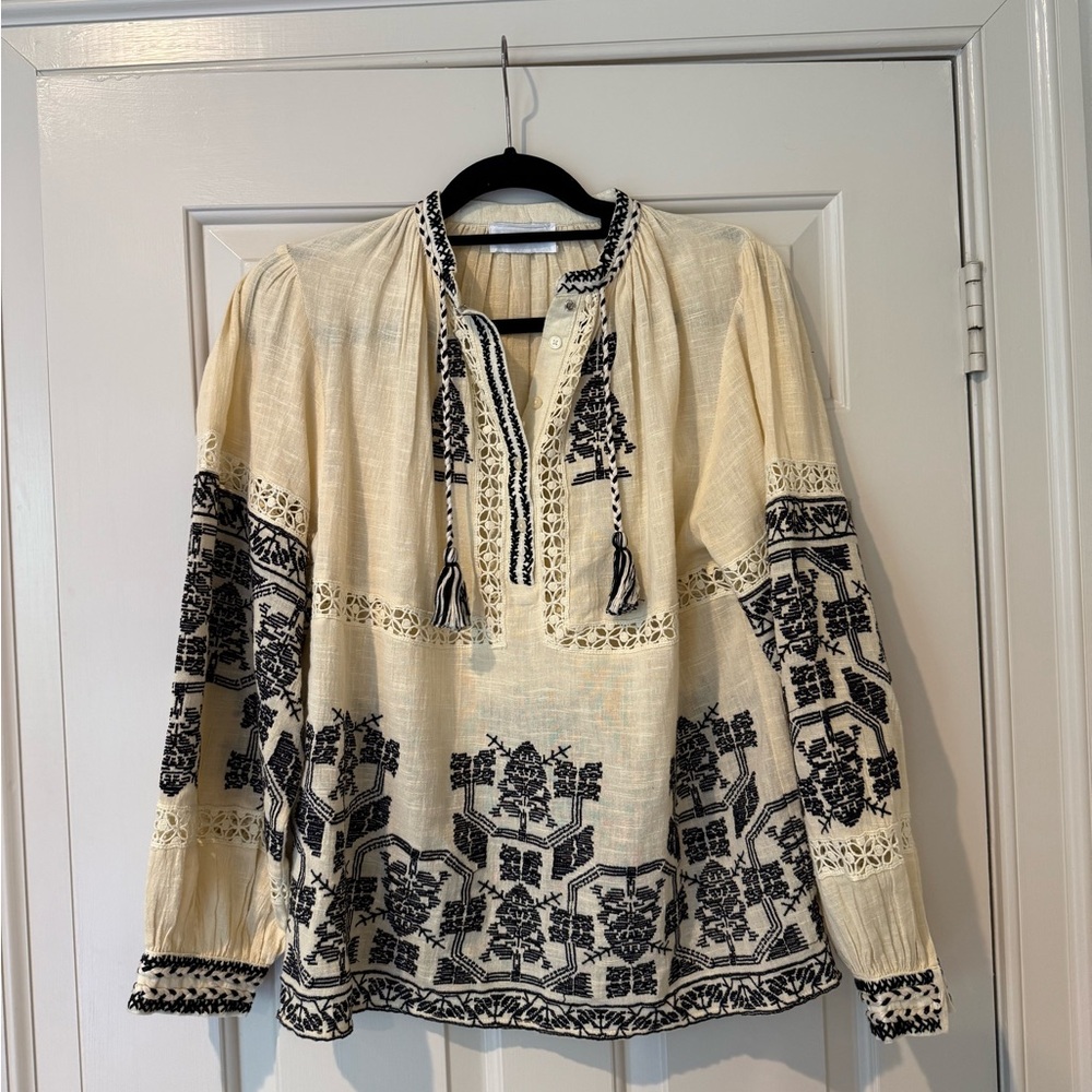 Antik Batik Cream and Black Embroidered Blouse